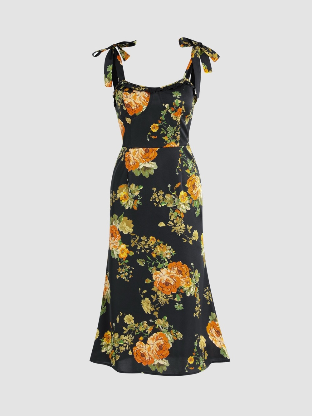Cider Black Floral Corset Mermaid Midi Dress